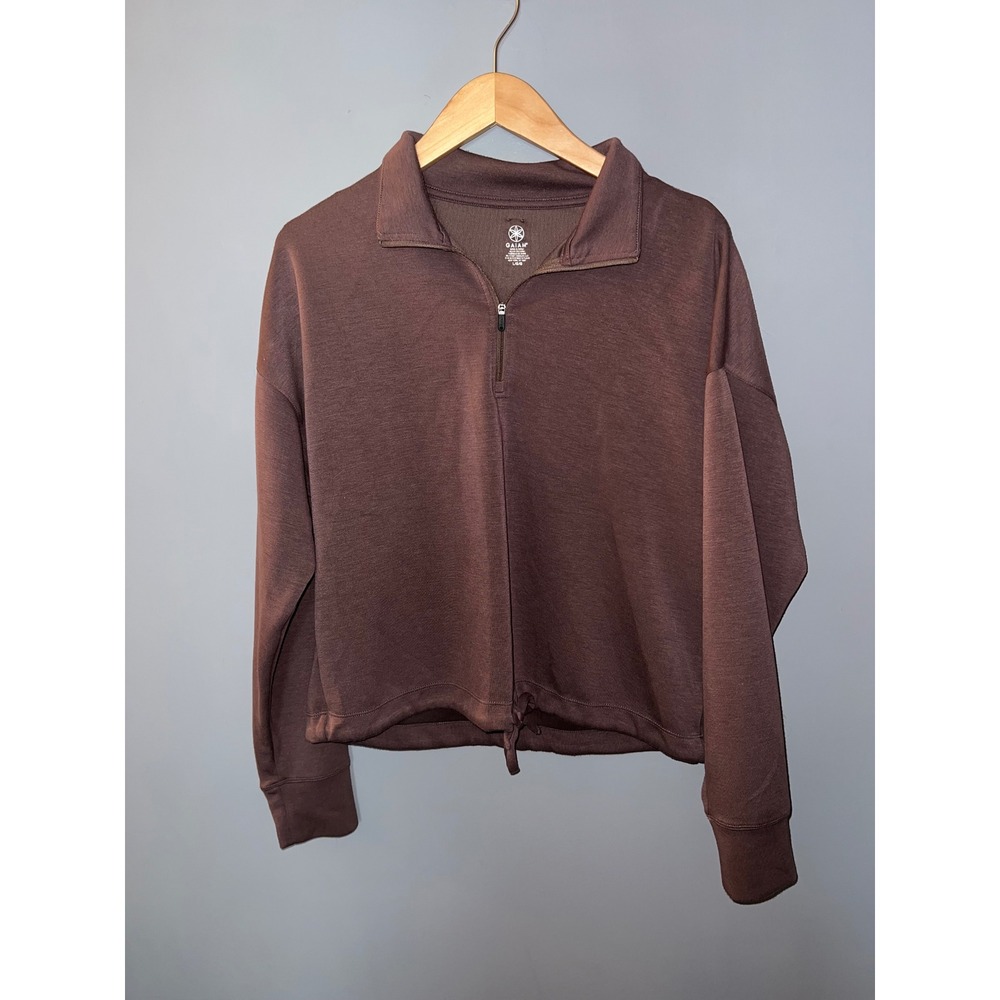 Gaiam Womens Quarter Zip Pullover Plum Brown Drawstring‎ Hem Sweatshirt Large
